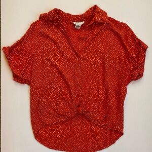 Japna Red Button Down Shirt with White Dots